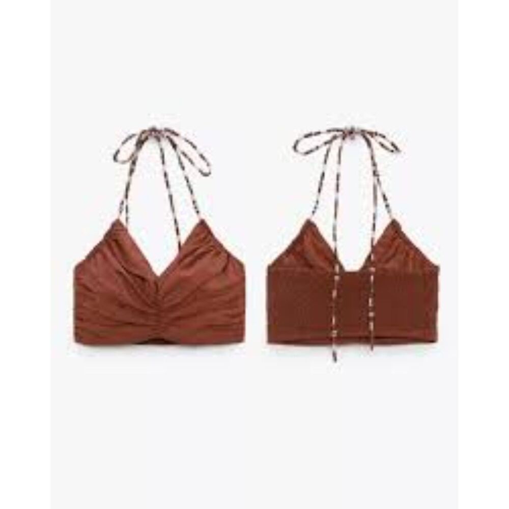 ZARA BEADED EMBROIDERED CROP TOP Brown Size Small NWT